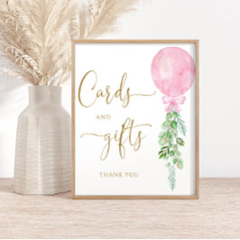 Póster Tarjetas y regalo de eucalipto con globo rosa