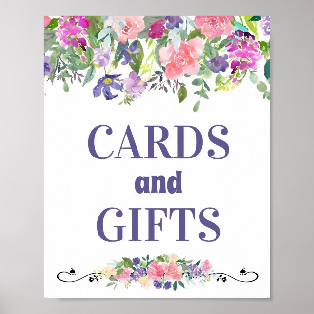 Póster Tarjetas y regalos acuarela rosa y floral (Frente)