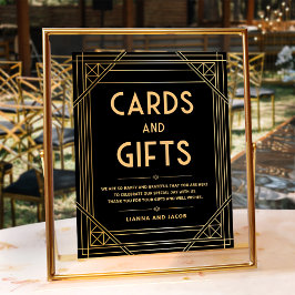Póster Tarjetas y regalos Art Deco Rótulo Boda de oro neg