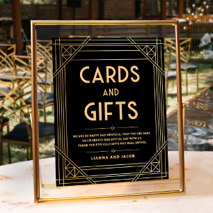 Póster Tarjetas y regalos Art Deco Rótulo Boda de oro neg