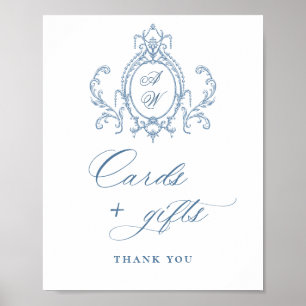 Póster Tarjetas y regalos azules florales de gracia ornam