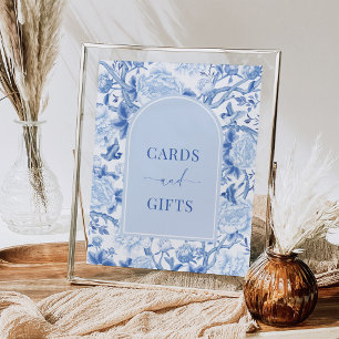 Póster Tarjetas y regalos azules y blancos Elegante letre