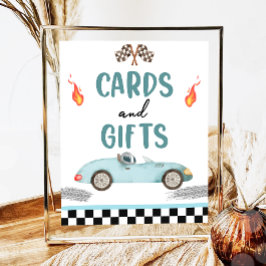 Póster Tarjetas y regalos Blue Race Car Dos Cumpleaños Rá