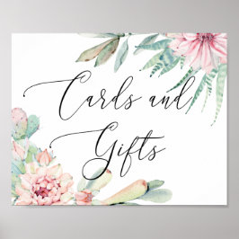 Póster Tarjetas y regalos. Boda de cactus floral acuarela