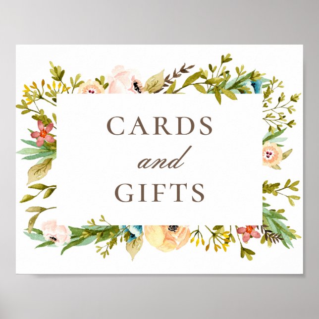 Póster Tarjetas y regalos. Boda de jardín florido y verde (Frente)