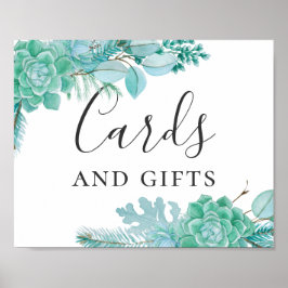 Póster Tarjetas y regalos. Boda de suculentas menta acuar