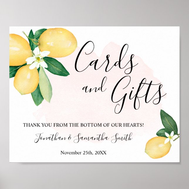 Póster Tarjetas y regalos Boda Ducha Recepción Lemones Ro (Frente)