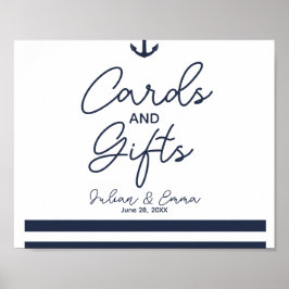 Póster tarjetas y regalos boda náutico signo azul marino