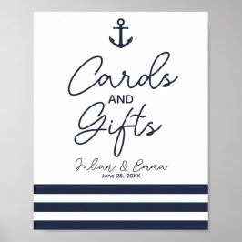 Póster tarjetas y regalos boda náutico signo azul marino
