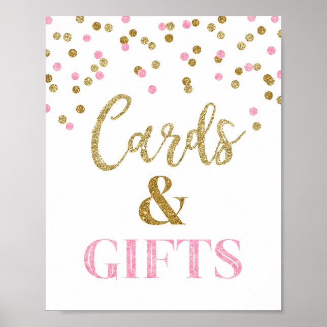 Póster Tarjetas y regalos Boda Rótulo Confetti de oro ros (Frente)