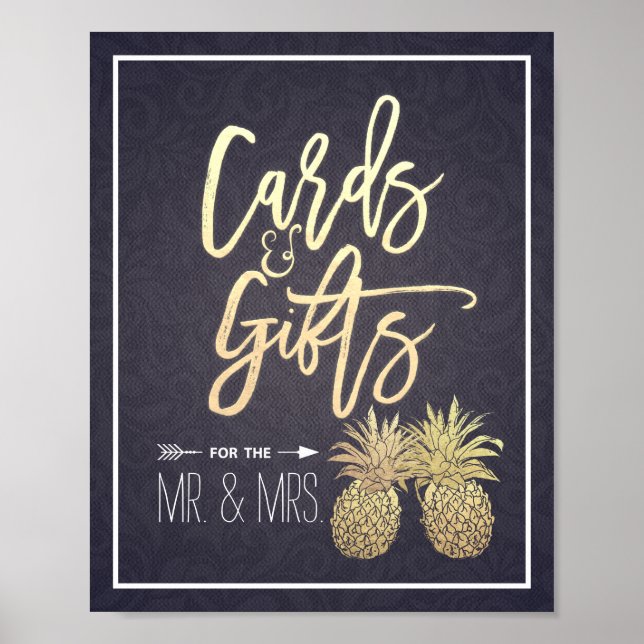 Póster Tarjetas y regalos Boda Rótulo Piñas de oro modern (Frente)