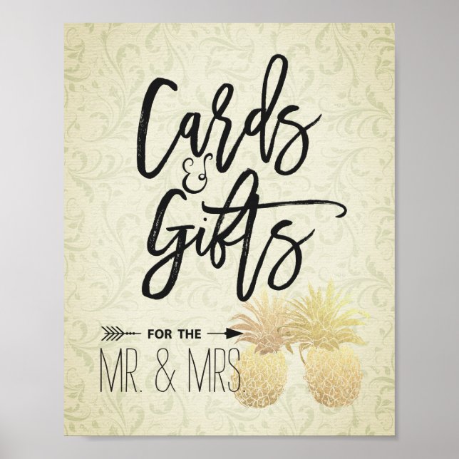 Póster Tarjetas y regalos Boda Rótulo Piñas de oro modern (Frente)
