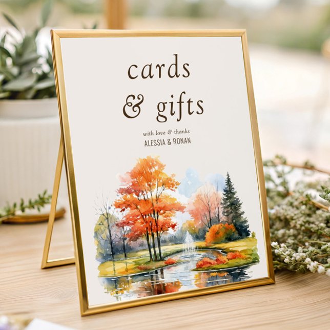 Póster Tarjetas y regalos Caen en el Lago Boda Digital o  (Cards & Gifts wedding table sign from the Fall Lake wedding collection by Darling & May)