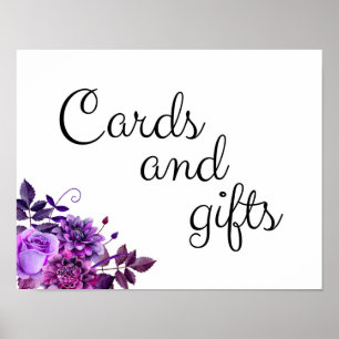 Póster Tarjetas y regalos cartel de boda Flores púrpuras