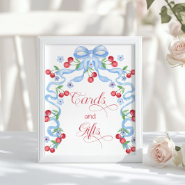 Póster Tarjetas y regalos Cherry Whimsical Blue Bow