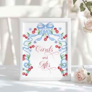 Póster Tarjetas y regalos Cherry Whimsical Blue Bow