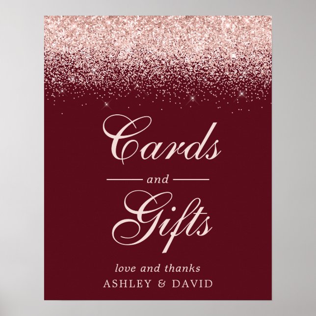Póster Tarjetas y regalos chic burgundy con confeti de or (Frente)