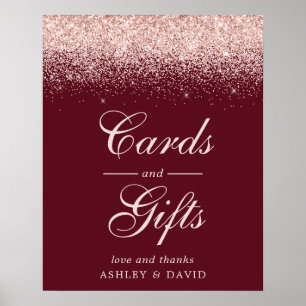 Póster Tarjetas y regalos chic burgundy confeti rosa oro