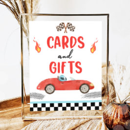 Póster Tarjetas y regalos Coche de raza roja Dos Cumpleañ