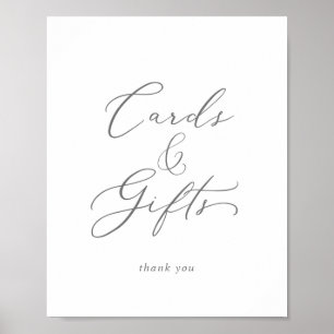 Póster Tarjetas y regalos con caligrafía de plata delicad