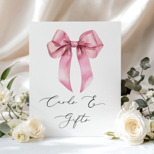 Póster Tarjetas y regalos con lazo rosa caligrafía elegan