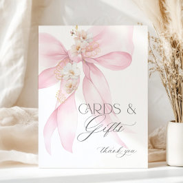 Póster Tarjetas y regalos con lazo rosa para Baby Shower 