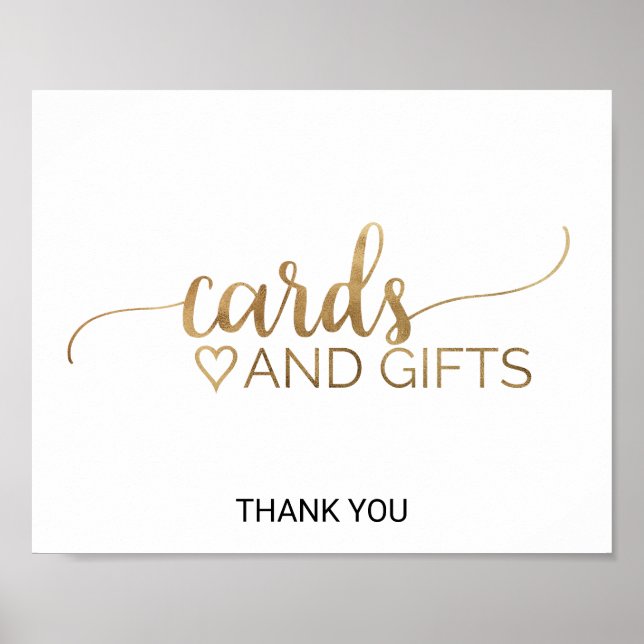 Póster Tarjetas y regalos con letras doradas sencillas (Frente)