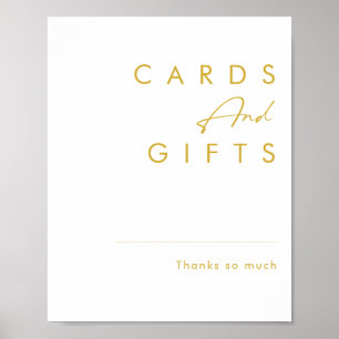Póster Tarjetas y regalos con letrero de fuente dorada mi