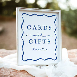 Póster Tarjetas y regalos con marco ondulado azul moderno
