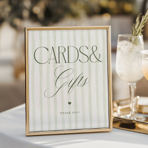 Póster Tarjetas y regalos con rayas verdes Luxe Script