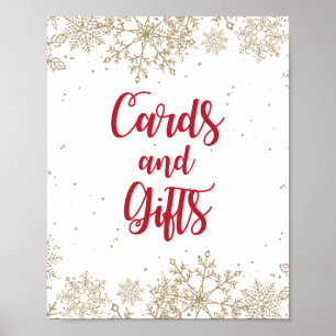 Póster Tarjetas y regalos Cumpleaños Rojo y dorado Copos 