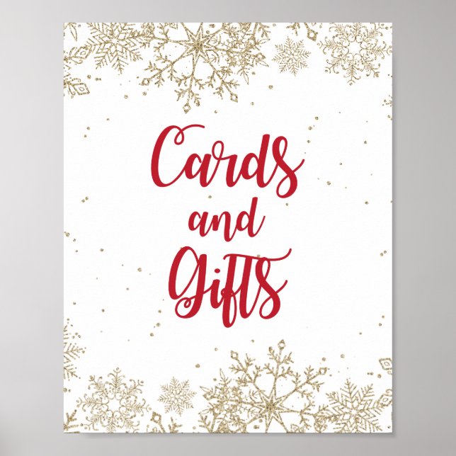 Póster Tarjetas y regalos Cumpleaños Rojo y dorado Copos  (Frente)