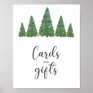 Póster Tarjetas y regalos de árboles de invierno baby sho