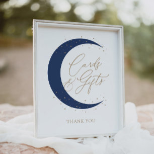 Póster Tarjetas y regalos de Baby Shower azul sobre la lu