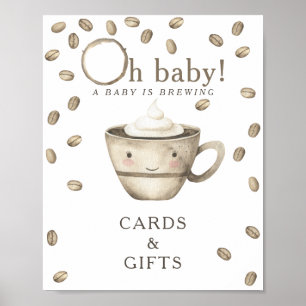 Póster Tarjetas y regalos de baby shower de café acuarela