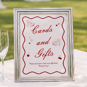 Póster Tarjetas y regalos de baby shower de cereza roja p