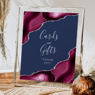 Póster Tarjetas y regalos de boda Agate Borgoña Plata Nav