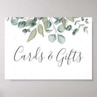 Póster Tarjetas y regalos de boda con vegetación de eucal