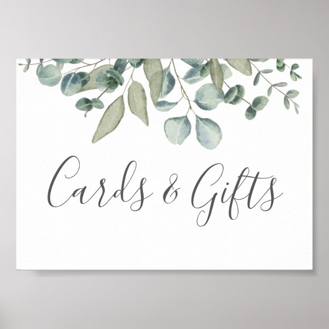 Póster Tarjetas y regalos de boda con vegetación de eucal (Frente)