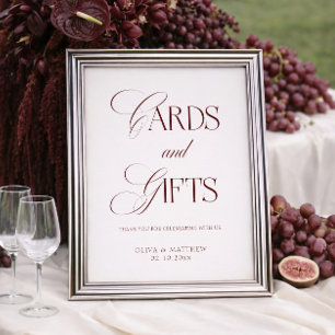 Póster Tarjetas y regalos de boda de crema y Burdeos