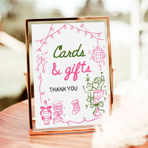 Póster Tarjetas y regalos de boda de Navidad dibujados a 