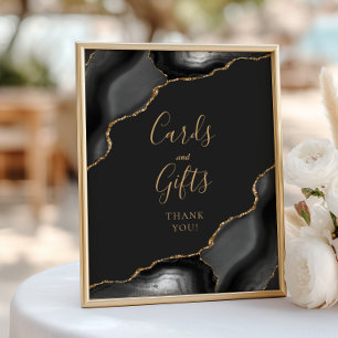 Póster Tarjetas y regalos de boda de ónix negro dorado os