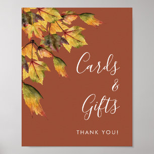 Póster Tarjetas y regalos de boda de otoño rústico con fo