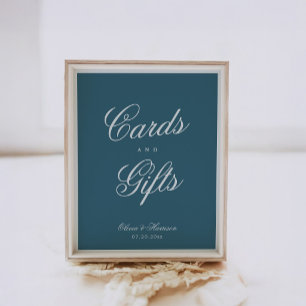 Póster Tarjetas y regalos de boda elegantes de color azul