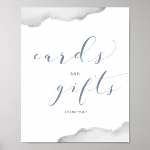 Póster Tarjetas y regalos de boda en azul polvoriento y g