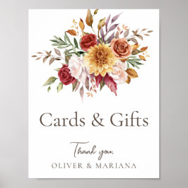 Póster Tarjetas y regalos de boda Floral Otoño Marrón Bla