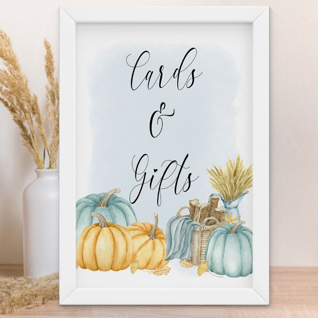 Póster Tarjetas y regalos de calabaza de campo (Boy Baby Shower Sign for fall - Cards & Gifts - order printed or as a printable download)