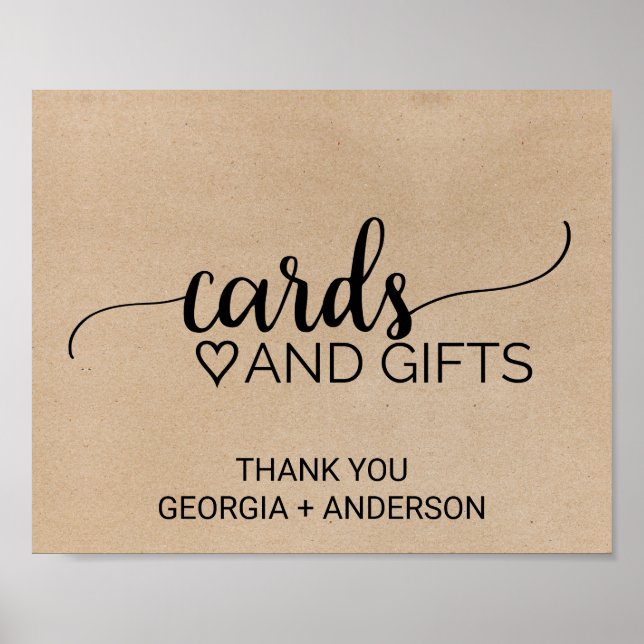 Póster Tarjetas y regalos de caligrafía Kraft falsa senci (Frente)