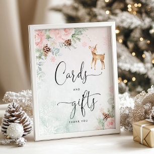 Póster Tarjetas y regalos de copos de nieve rosa de cierv