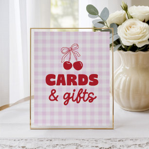 Póster Tarjetas y regalos de cuadros rosados y cerezas pa